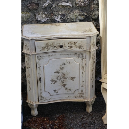 1054 - An Italian painted standing corner cupboard, 173cm high x 56cm wide; together with a matching side c... 