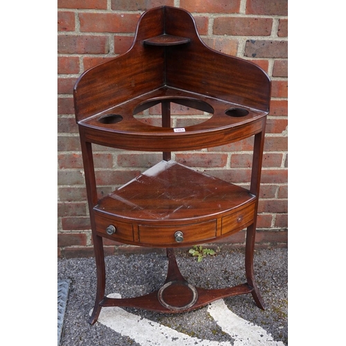 1064 - An antique mahogany corner washstand, 107cm high x 59cm wide; together with a nest of two Edwardian ... 