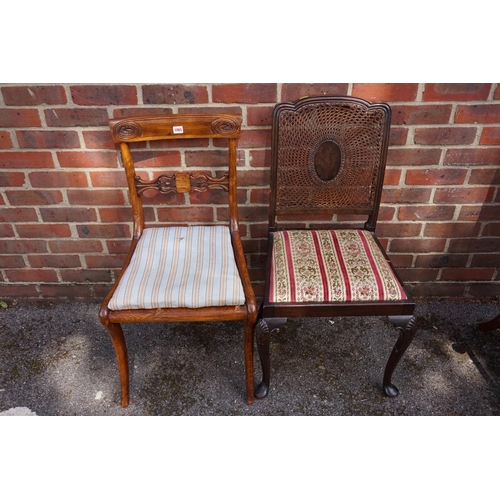 1065 - An antique dining chair; together with a cane backed chair.