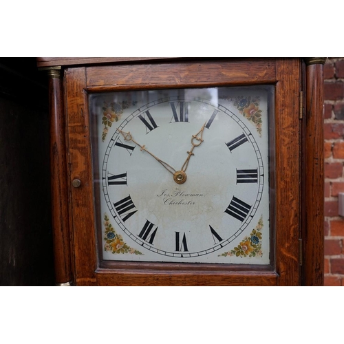 1084 - An early 19th century oak 30 hour longcase clock, the 11in square painted dial inscribed 'Jos Plowma... 