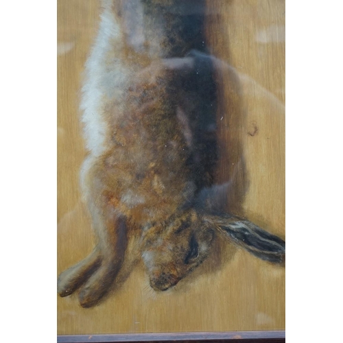 1096 - E Francis, still life of a dead rabbit, signed and dated 1879, oil on panel, 61 x 46cm.... 