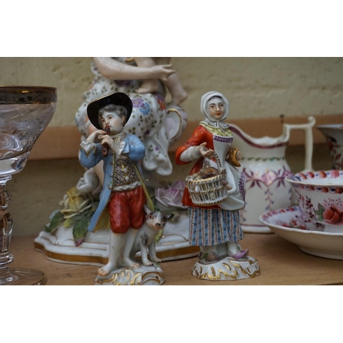 1104 - A mixed group of 19th century and later pottery and porcelain, to include: a small pair of Meissen f... 