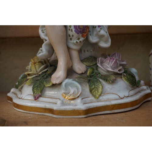 1104 - A mixed group of 19th century and later pottery and porcelain, to include: a small pair of Meissen f... 