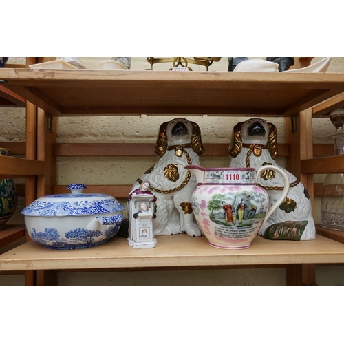 1110 - A pair of Victorian Staffordshire dogs, 28cm high; together with three other items. (5)... 