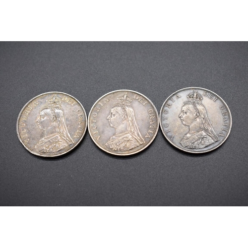 141 - Coins: three Victoria double florins, 1887, 1888 and 1889. (3)