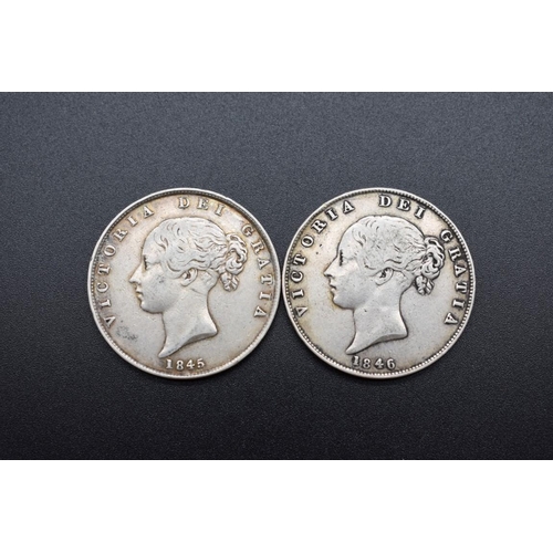 150 - Coins: two Victoria silver half crowns 1845/6. (2)