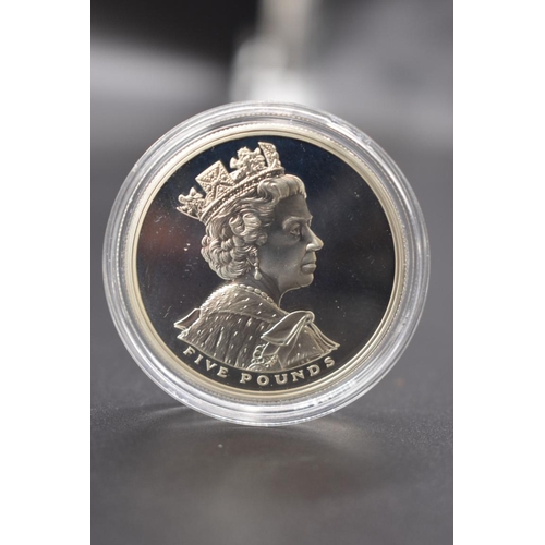 161 - Coins: a cased Elizabeth II 2002 Golden Jubilee 1oz silver proof £5 coin, with booklet.... 