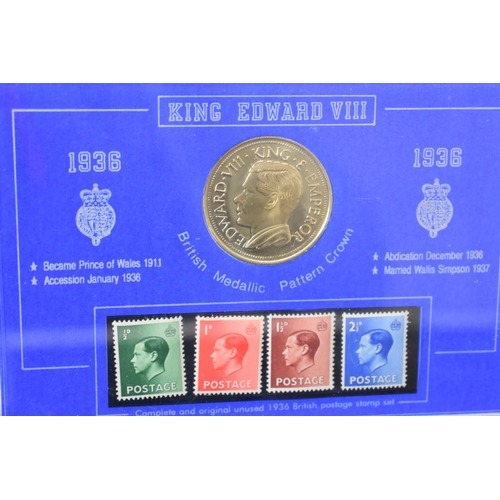 170 - Coins: a cased Edward VIII 1936 British medallic pattern gilt crown and four stamps; together with a... 