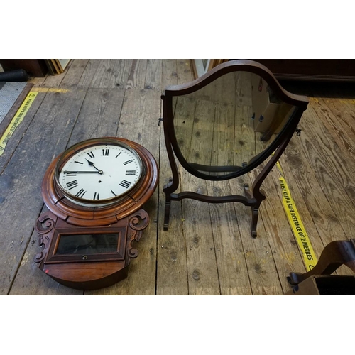 1060a - A Victorian mahogany drop dial wall clock; together with a shield shaped dressing mirror. 