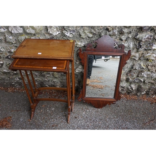 1064 - An antique mahogany corner washstand, 107cm high x 59cm wide; together with a nest of two Edwardian ... 