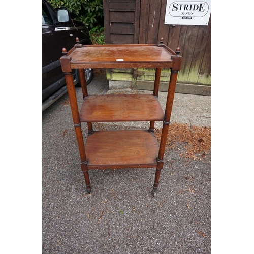 1065A - A 19th century mahogany three tier whatnot, 100cm high x 35cm deep x 54cm wide.