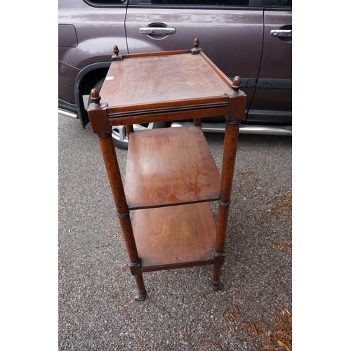 1065A - A 19th century mahogany three tier whatnot, 100cm high x 35cm deep x 54cm wide.