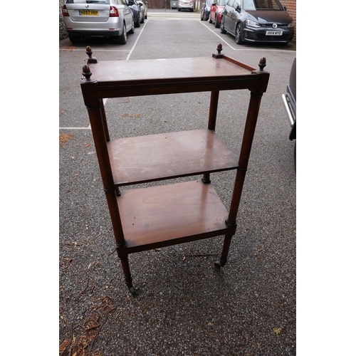 1065A - A 19th century mahogany three tier whatnot, 100cm high x 35cm deep x 54cm wide.