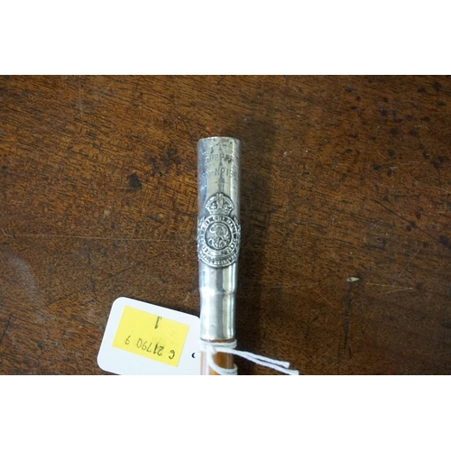 1780 - A World War I Royal Engineers prize silver mounted swagger stick, silver marks rubbed, eng... 