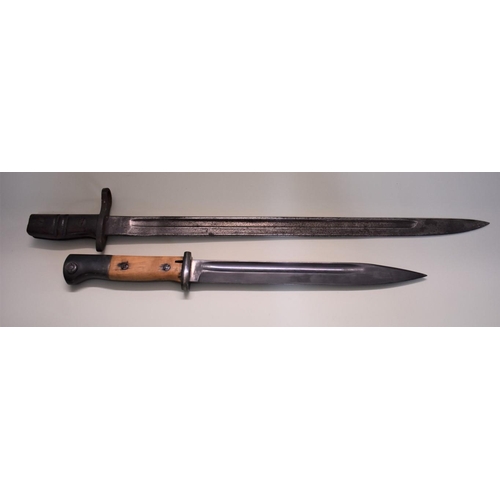 1801 - Two old bayonets and scabbards, (s.d. to each scabbard).