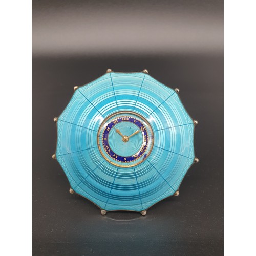 129 - An early 20th century Swiss .935 silver and blue guilloche enamel novelty umbrella timepiece, stampe...