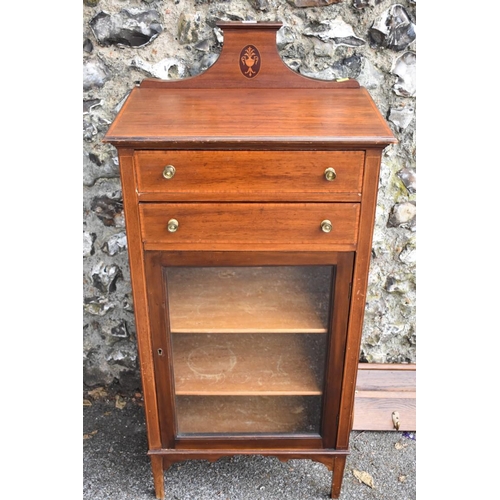 1075 - An Edwardian inlaid mahogany music cabinet; together with a modern oak hanging corner cupboard. Coll... 