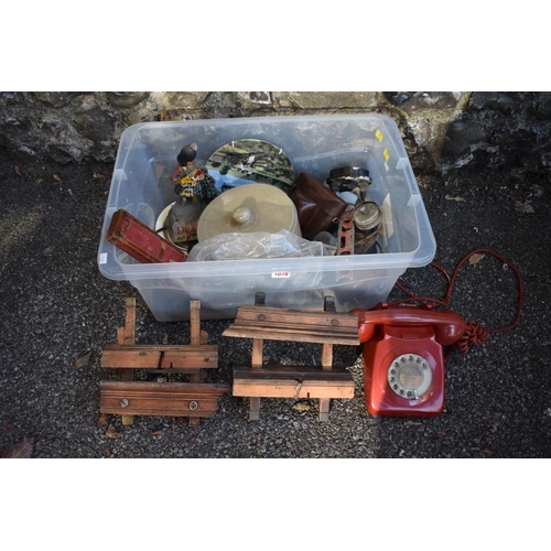 1078 - A vintage red telephone; together with two old wood planes and sundry. Collection of this lot is str... 