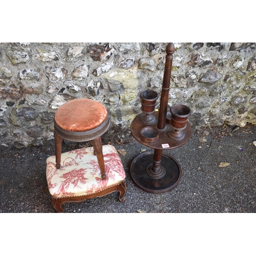 1085 - An old stool; together with one other stool and a smokers companion. Collection of this lot is stric... 