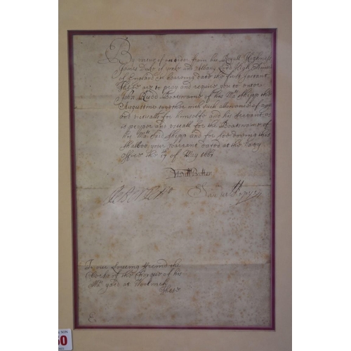 450 - PEPYS (Samuel, 1633-1703): manuscript warrant dated 17th May 1661, licensing one John Rudd boatswain... 