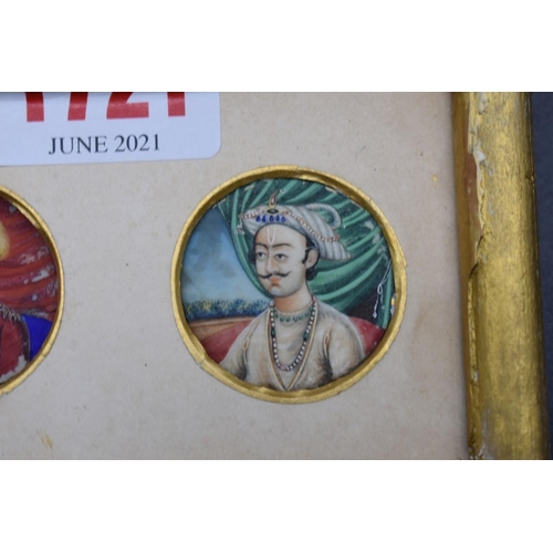 1721 - Indian School, a pair of portrait miniatures, on ivory, 2.8cm diameter, framed as one.... 