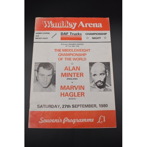 1722 - Boxing Autographs: an Alan Minter vs Marvin Hagler 'Middleweight Championship of The World' programm... 