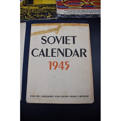 1723 - Books: 'Soviet Calendar 1945'; together with two 1970s 'Soviet Union' magazines. (3) ... 