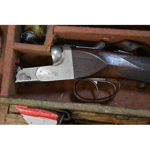 1726 - A BSA 12 bore side by side boxlock shotgun, nitro proofed, serial number 9267, 76cm barrels, in orig... 