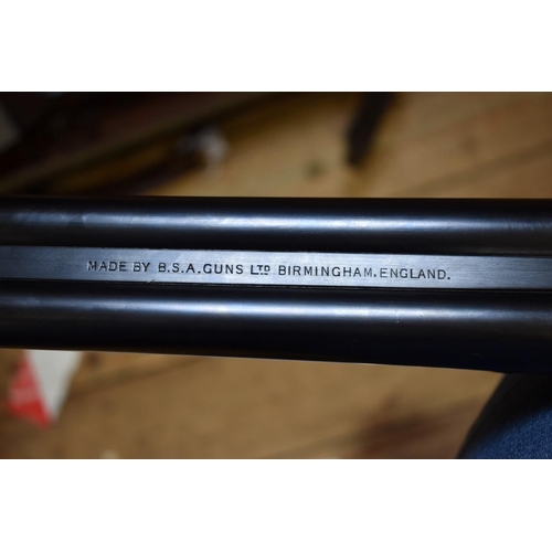 1726 - A BSA 12 bore side by side boxlock shotgun, nitro proofed, serial number 9267, 76cm barrels, in orig... 