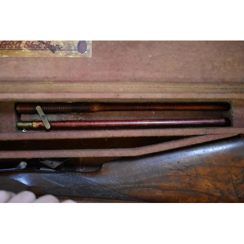 1726 - A BSA 12 bore side by side boxlock shotgun, nitro proofed, serial number 9267, 76cm barrels, in orig... 