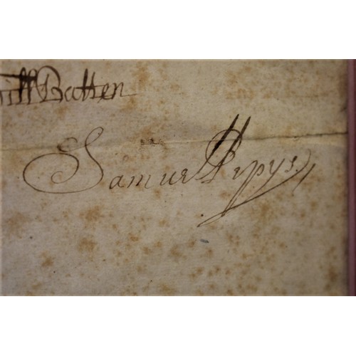 450 - PEPYS (Samuel, 1633-1703): manuscript warrant dated 17th May 1661, licensing one John Rudd boatswain... 