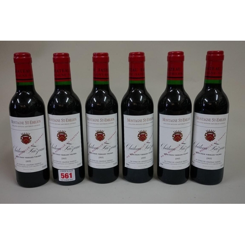 561 - Six 37.5cl bottles of Chateau Faizeau Vielles Vignes, 1995, Montagne St Emilion. (6)... 