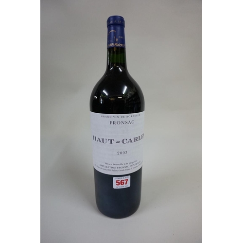 567 - A 150cl bottle of Chateau Haut Carles, 2003, Fronsac. (1)