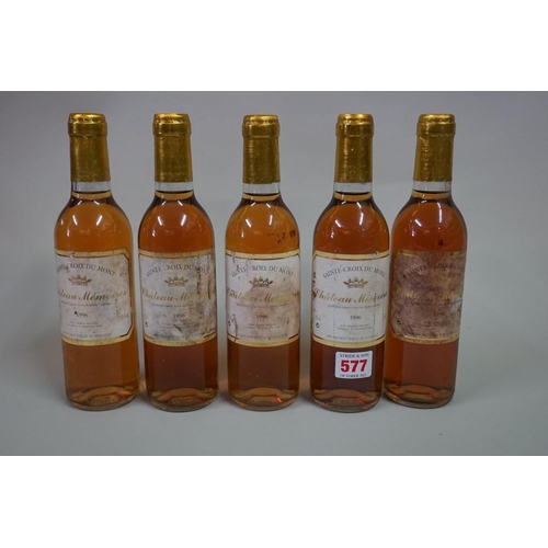 577 - Five 37.5cl bottles of Chateau Les Memoires, 1996, St Croix du Mont. (5)