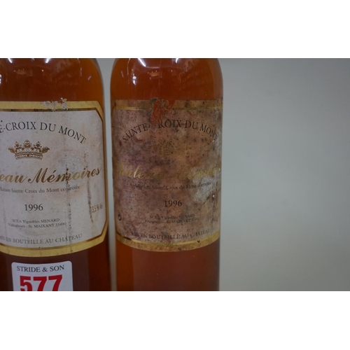 577 - Five 37.5cl bottles of Chateau Les Memoires, 1996, St Croix du Mont. (5)