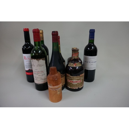 587 - A 75cl bottle of Chateau Mouton Baron Philippe, 1966, (low level); together with eight other various... 