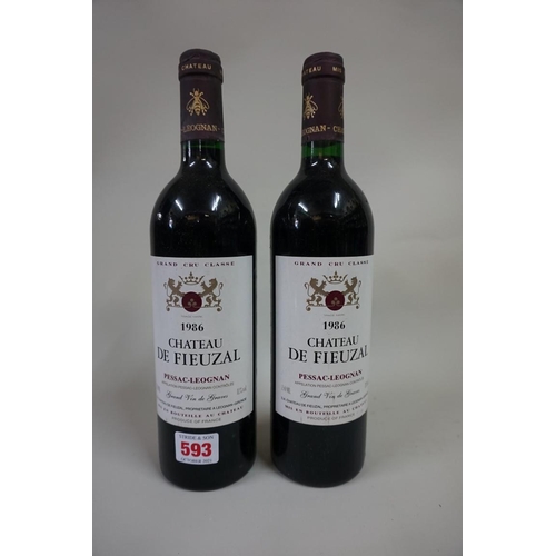 593 - Two 75cl bottles of Chateau de Fieuzal, 1986, Pessac-Leognan. (2)