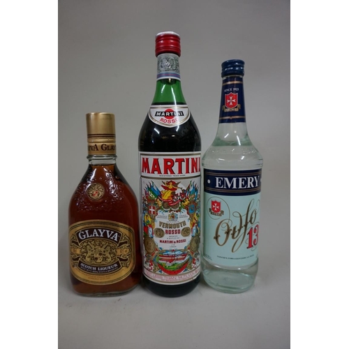 744 - A 68cl bottle of Glayva Scotch Liqueur; together with a 75cl bottle of Emery Ouzo 13; and a 1 litre ... 