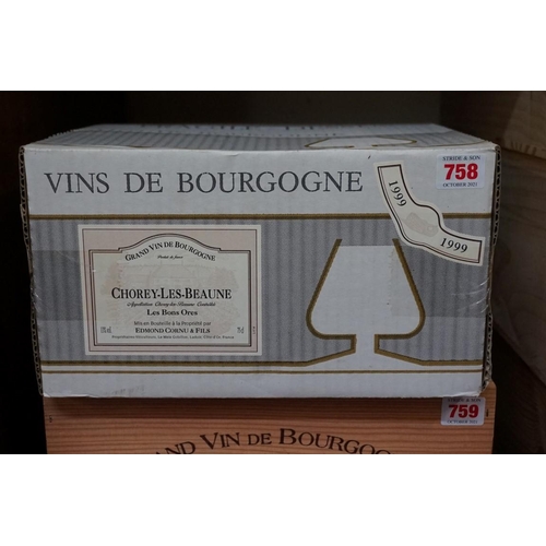 758 - A case of six 75cl bottles of Chorey Les Beaune Les Bons Ores, 1999, Dom Edmond Cornu, in oc. (... 