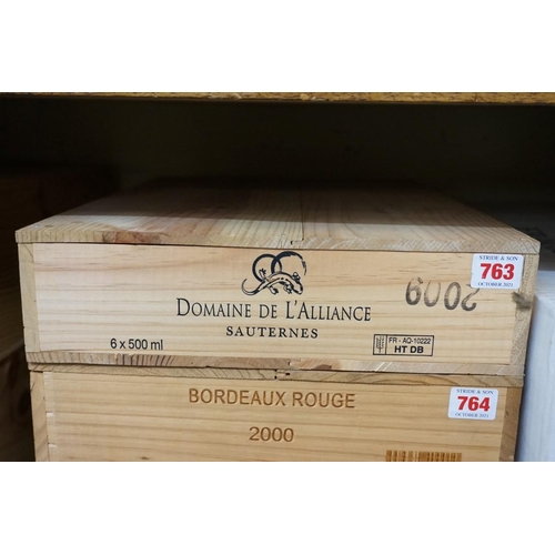 763 - A case of six 50cl bottles of Domaine de l'Alliance, 2009, Sauternes, in owc. (6)PLEASE NOTE: A... 