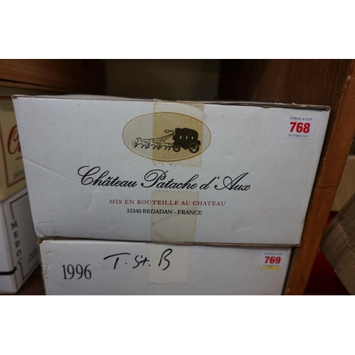 768 - A case of twelve 75cl bottles of Chateau Patache d'Aux, 1996, Cru Bourgeois Medoc, in oc. (12)P... 