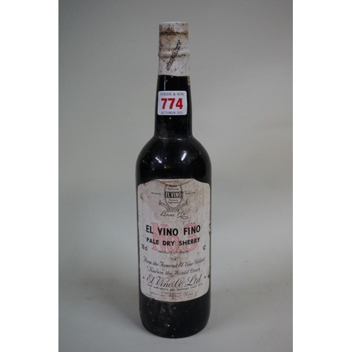 774 - An old 70cl bottle of El Vino Fino Pale Dry Sherry No.3.