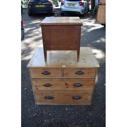 1059 - A pine chest of drawers, together with an old box commode.