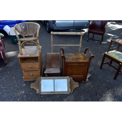 1061 - A sundry lot of furniture; to include a pine bedside cabinet 