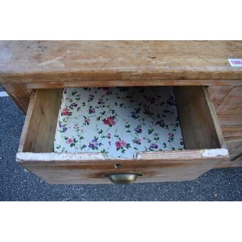 1080 - A pitch pine dresser and rack, 112cm wide x 61.5cm deep.