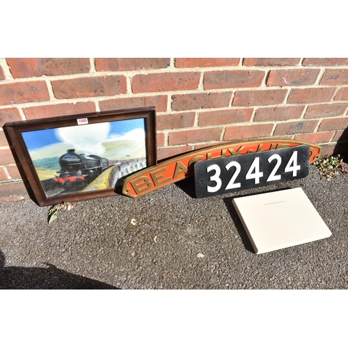 1086 - Railwayana: a 'Spooner Album'; together with two reproduction railway signs and a holographic train ... 