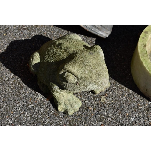 1089 - A resin bust of lady; together with a terracotta fish, marble bird bath and a stone frog.... 