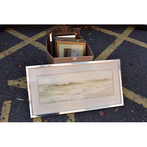 1093 - (LC) A watercolour of beach scene, signed Stuart; together with two fretwork wall mirrors and other ... 