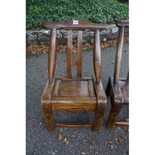 1098 - An unusual near pair of antique Chinese softwood child's chairs, largest 65cm high.