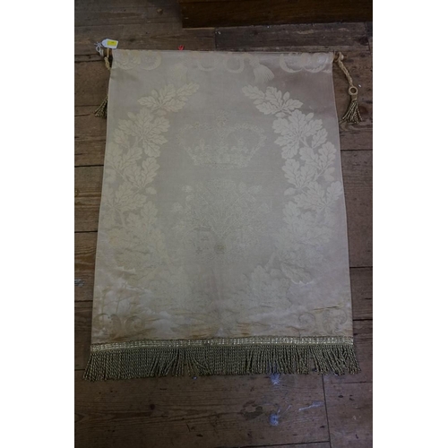 1844 - Of Royal Interest: an ivory silk damask panel, decorated with a crown, inscribed to the back 'This w... 